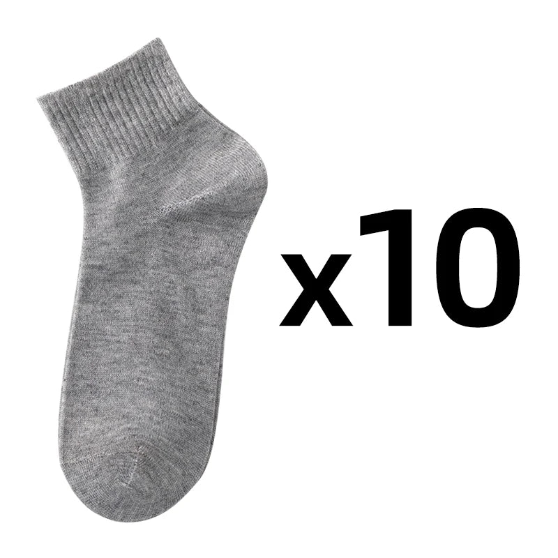 10 Pairs/Lot Men's Breathable Socks Solid Color Black White Business Casual Simple Versatile Sports Mesh Short Socks