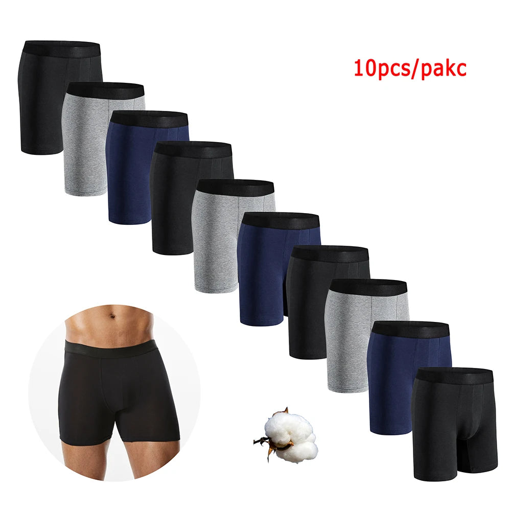 10pcs Mid-Long Boxer Shorts Men Underwear Cotton Male Underpants for Men Sexy Homme Boxershorts Box Panties Slip  Hot