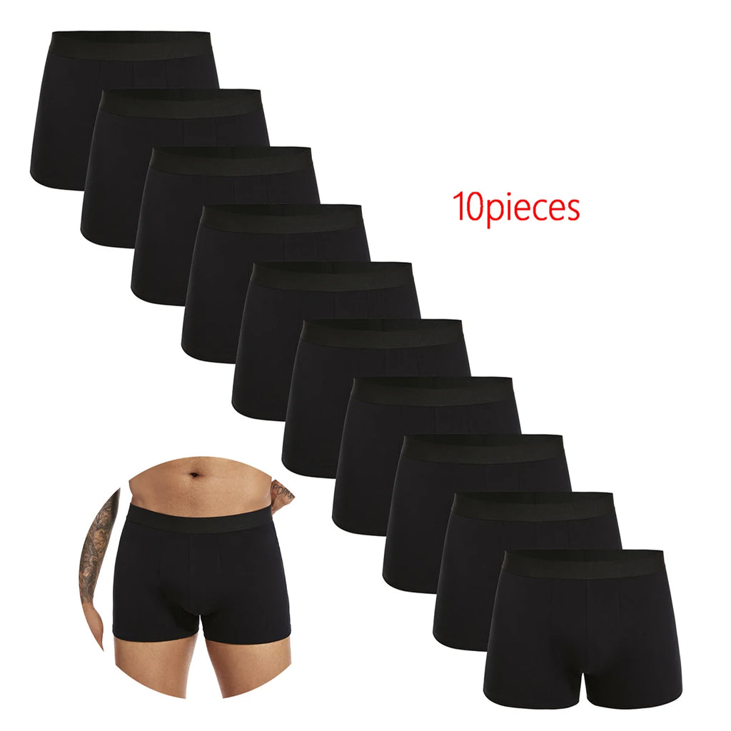10pcs pack Black Cotton Boxer Shorts Men Underwear Soft Male Underpants for Men Homme comfortable Boxershorts Slips Panties