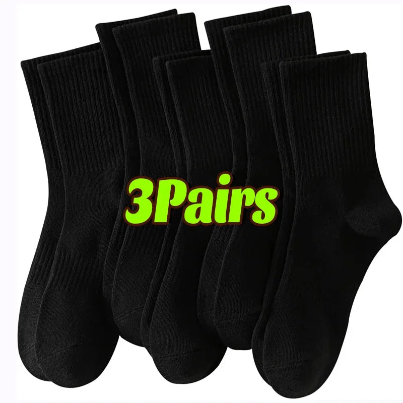 Cotton Sports Socks Unisex Soft Comfortable Breathable Casual Socks Black White Mid Tube Solid Color for Men Women Classic Socks