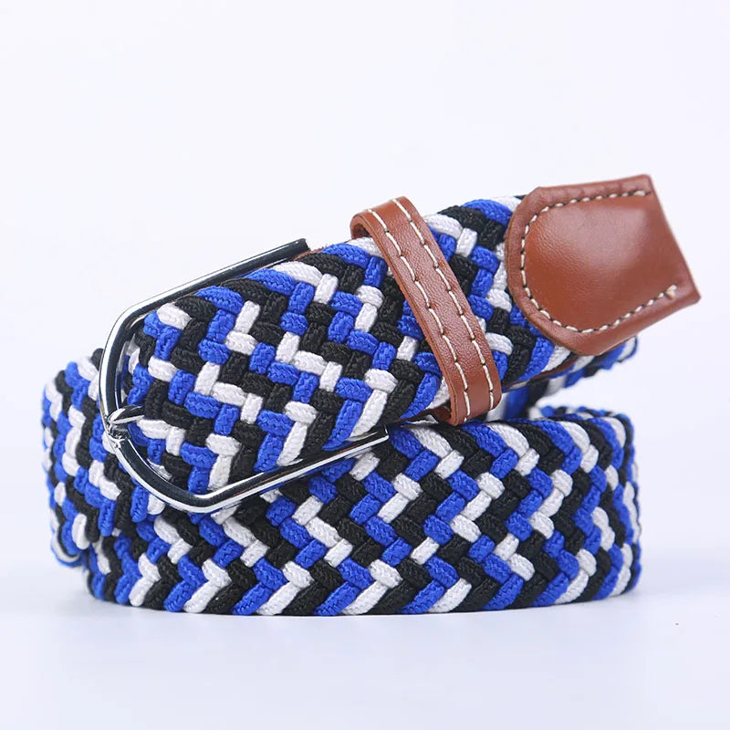Blue Black Female Casual Knitted Pin Buckle Men Belt Woven Canvas Elastic Expandable Braided Stretch Belts Women Jeans 60colors