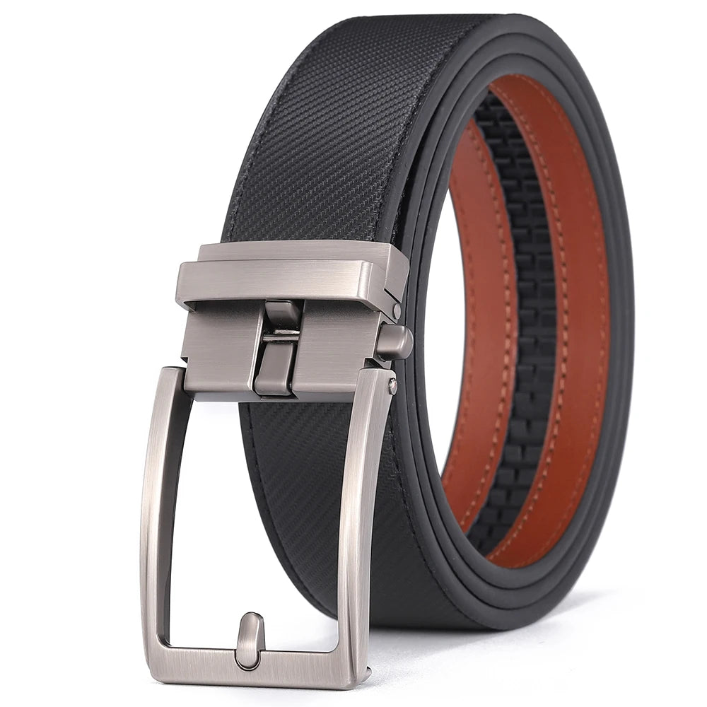 Click Belts for Men Luxury Brand Designer Fashion Automatic Buckle Genuine Leather Men's Belt Male Jeans Waist Strap Blue 3.5 cm