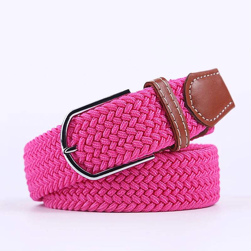 Blue Black Female Casual Knitted Pin Buckle Men Belt Woven Canvas Elastic Expandable Braided Stretch Belts Women Jeans 60colors