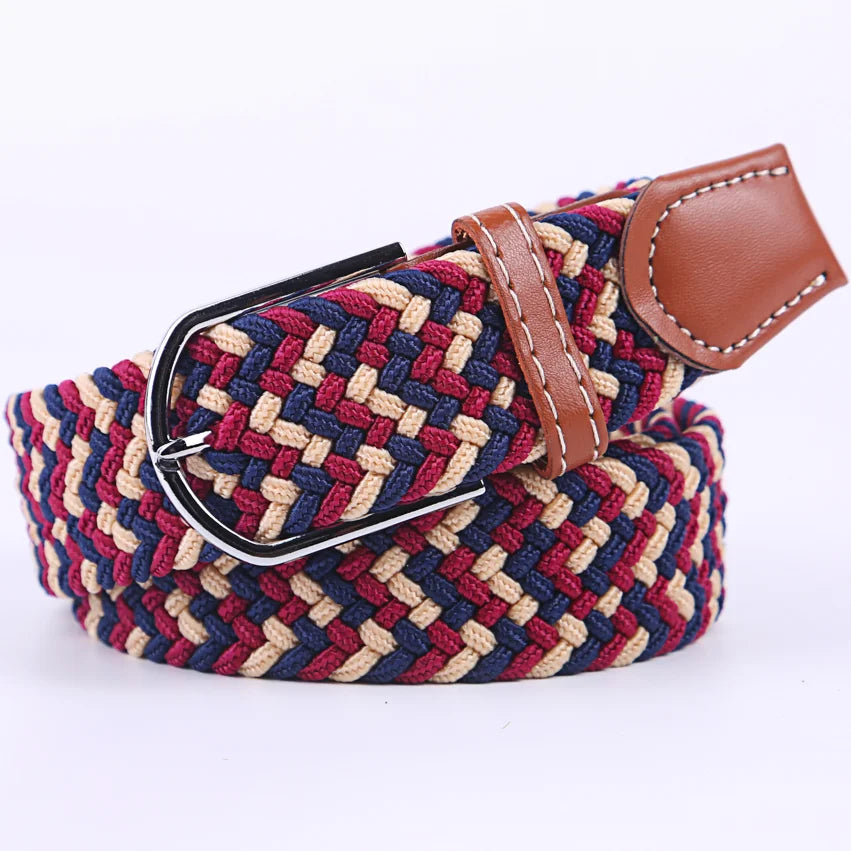 Blue Black Female Casual Knitted Pin Buckle Men Belt Woven Canvas Elastic Expandable Braided Stretch Belts Women Jeans 60colors