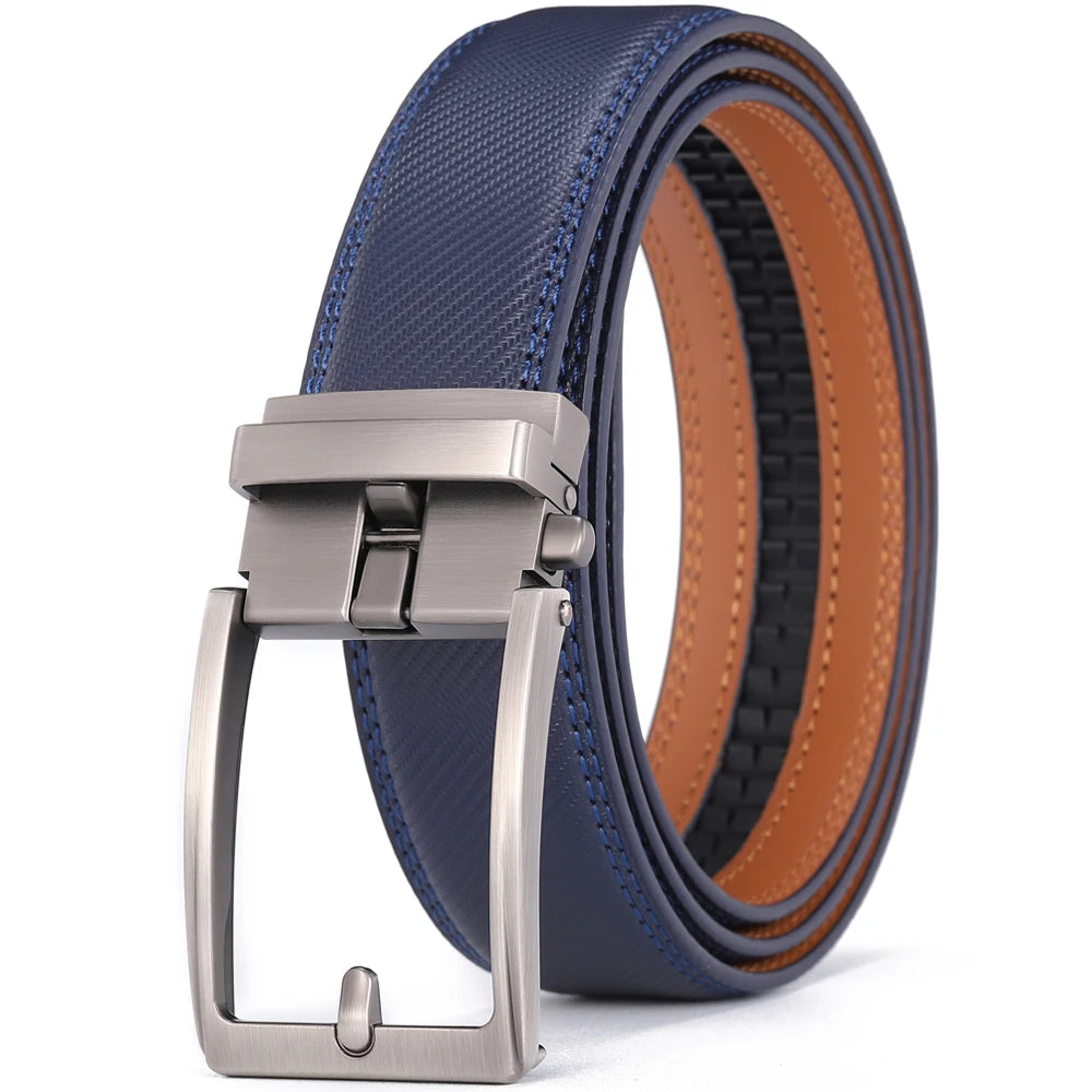 Click Belts for Men Luxury Brand Designer Fashion Automatic Buckle Genuine Leather Men's Belt Male Jeans Waist Strap Blue 3.5 cm