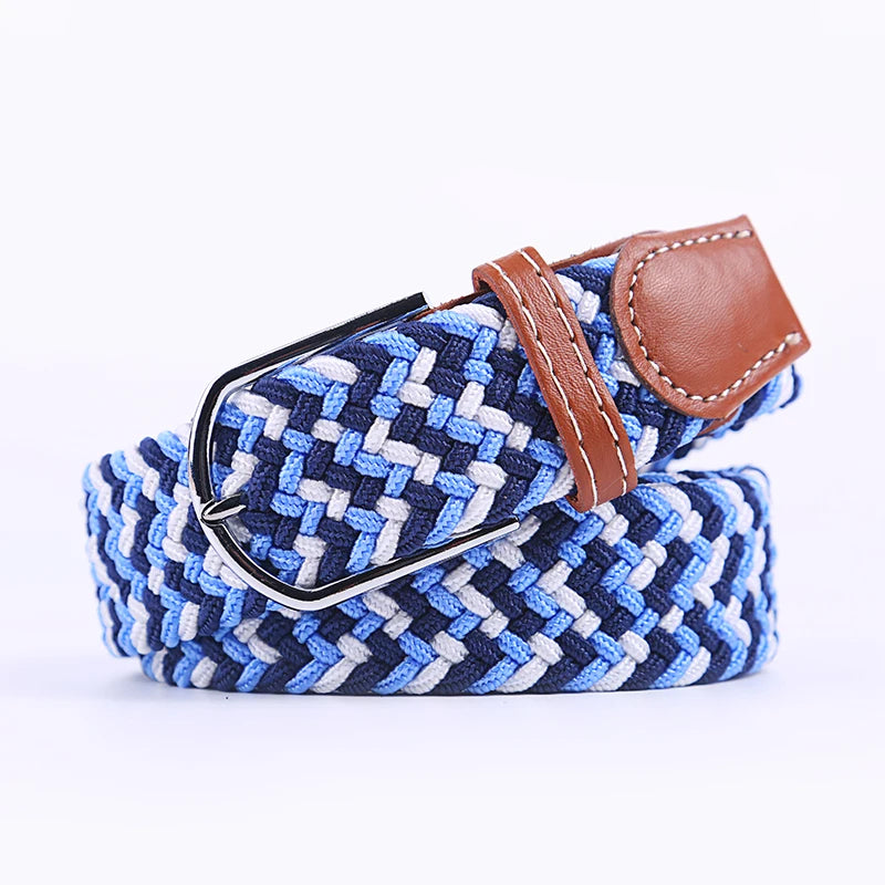 Blue Black Female Casual Knitted Pin Buckle Men Belt Woven Canvas Elastic Expandable Braided Stretch Belts Women Jeans 60colors