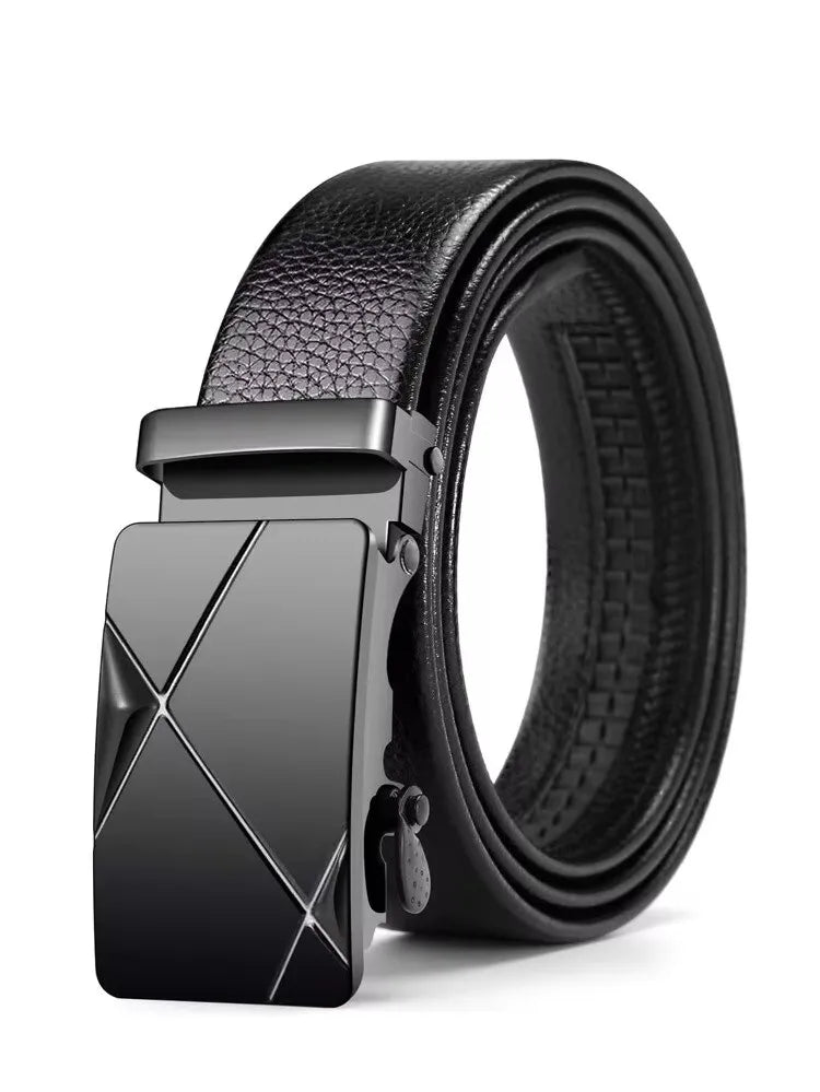 Men Leather Belt Metal Automatic Buckle Brand High Quality Luxury Belts for Men Famous Work Business Black PU Strap