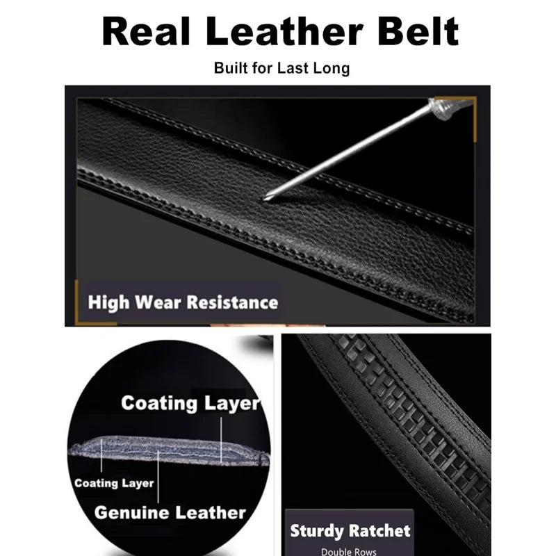 Men's Automatic Belt Genuine Leather Adjustable Buckle Belt Black/Brown Gear-Style Belt High-Quality Business Casual Men's Belt