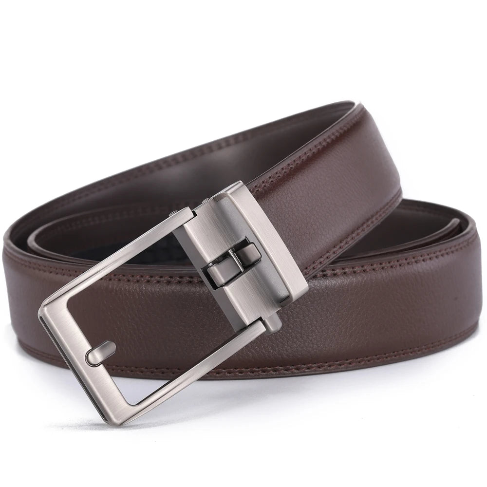 Click Belts for Men Luxury Brand Designer Fashion Automatic Buckle Genuine Leather Men's Belt Male Jeans Waist Strap Blue 3.5 cm