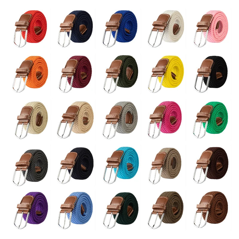 Blue Black Female Casual Knitted Pin Buckle Men Belt Woven Canvas Elastic Expandable Braided Stretch Belts Women Jeans 60colors