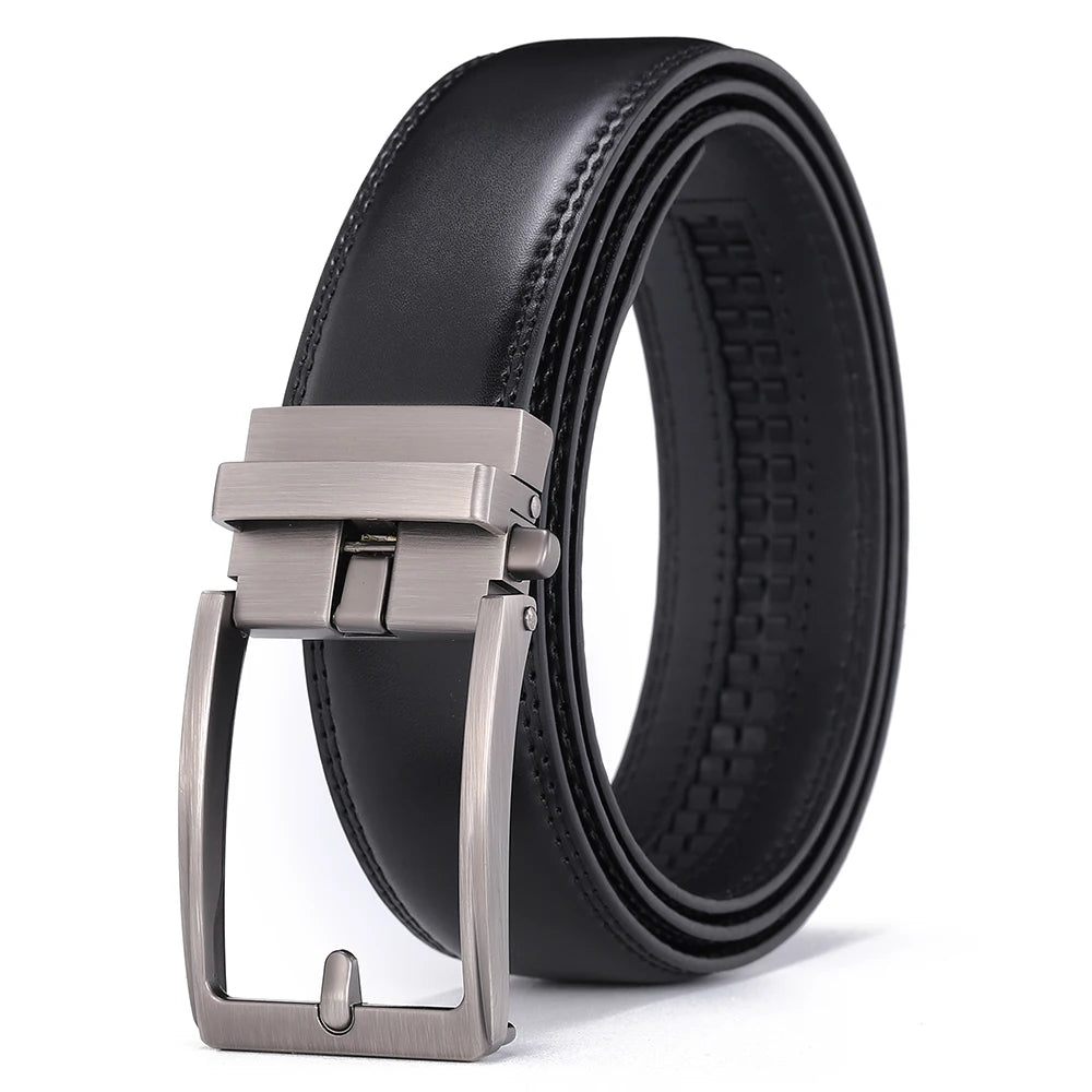 Click Belts for Men Luxury Brand Designer Fashion Automatic Buckle Genuine Leather Men's Belt Male Jeans Waist Strap Blue 3.5 cm