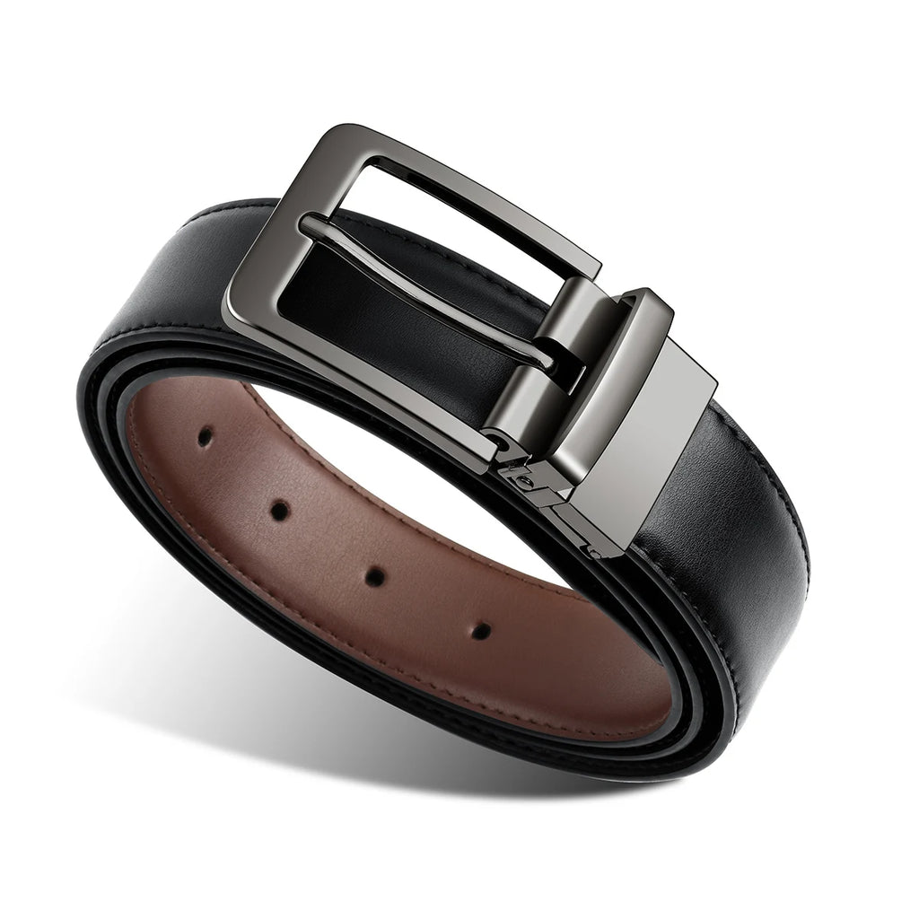 Belt, men's leather needle buckle double-sided cowhide belt, men's young people's business jeans belt, trendy youth