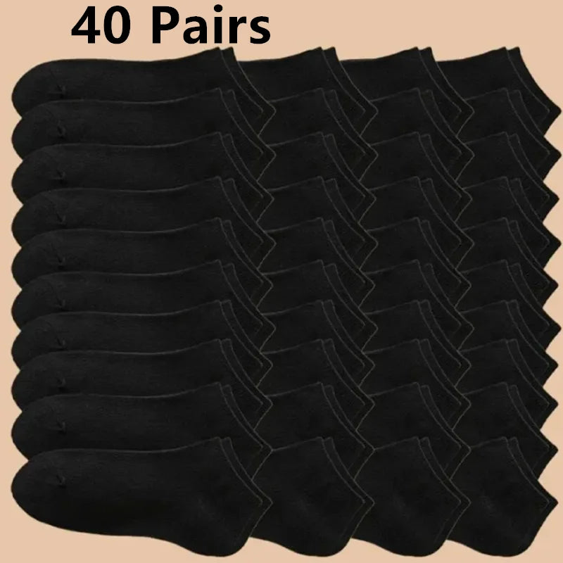 1/10/20/40 Pairs Black Men Boat Socks Business Sport Socks Sweat Absorption Mature Solid Color Soft Non Pilling Ankle Socks