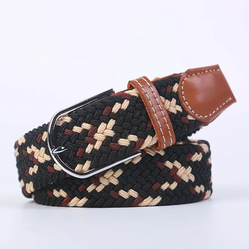 Blue Black Female Casual Knitted Pin Buckle Men Belt Woven Canvas Elastic Expandable Braided Stretch Belts Women Jeans 60colors