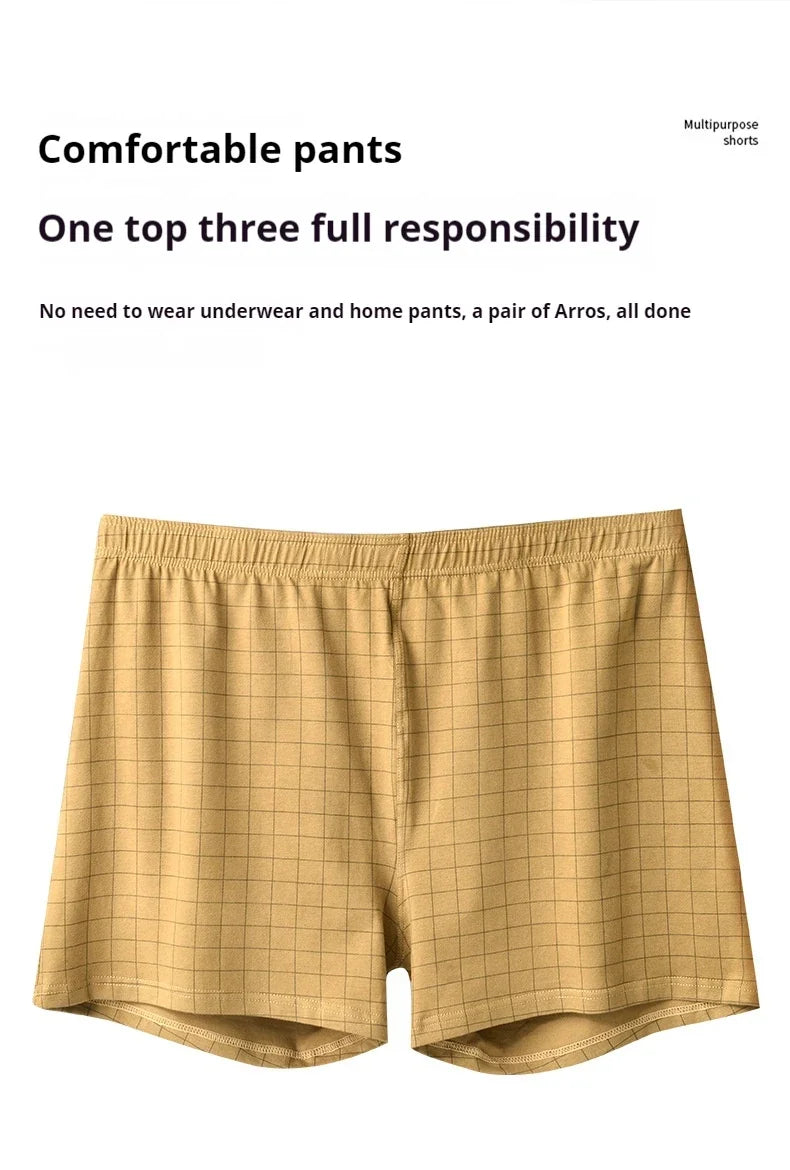 4Pcs Mens Underwear Boxers Shorts Casual Cotton Sleep Underpants Homewear Men Panties Striped Plaid Loose Comfortable Underwear