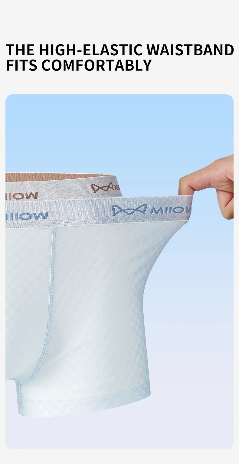 MiiOW 3Pcs Ice Silk Men Panties Mesh Breathable Mens Underpants 10A Antibacterial Crotch Men's Underwear Boxers Man Boxer Briefs