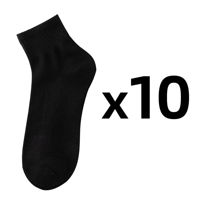 10 Pairs/Lot Men's Breathable Socks Solid Color Black White Business Casual Simple Versatile Sports Mesh Short Socks