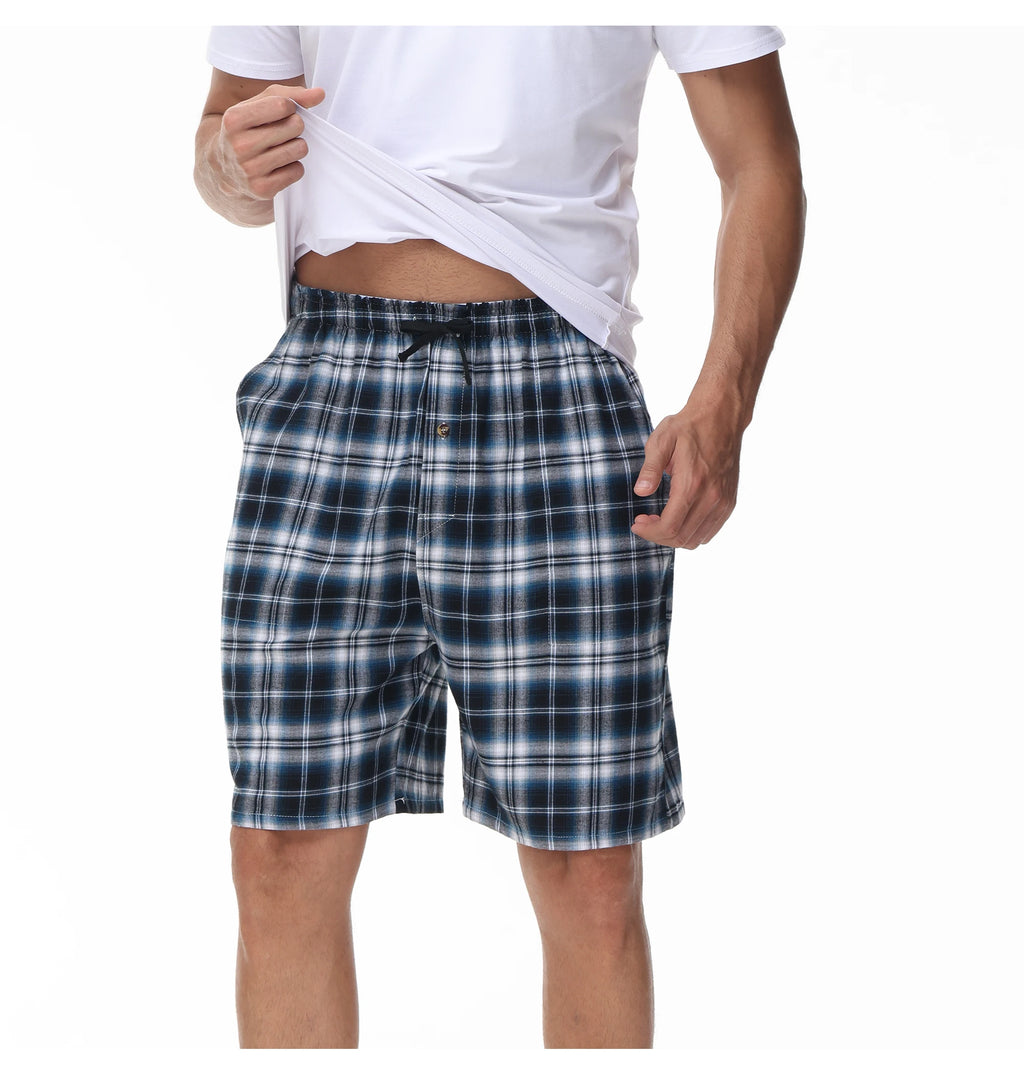 3Pcs Men's 100% Cotton Underwear Boxers Shorts Suit, Plaid Pajama Sleeping Bottoms Pants Suit, Elastic Waist Shorts Homewear