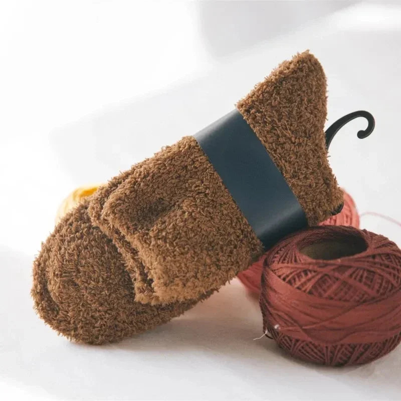 Winter Men's Half Fleece Socks Thermal Coral Fleece Pure Color Warm Thicken Soft Mid-tube Floor Home Sleep Socks for Women