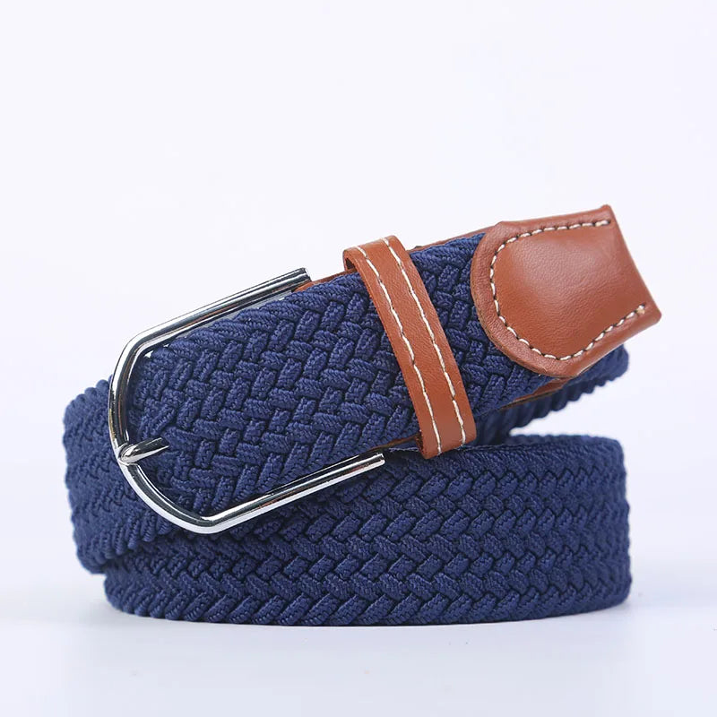 Blue Black Female Casual Knitted Pin Buckle Men Belt Woven Canvas Elastic Expandable Braided Stretch Belts Women Jeans 60colors