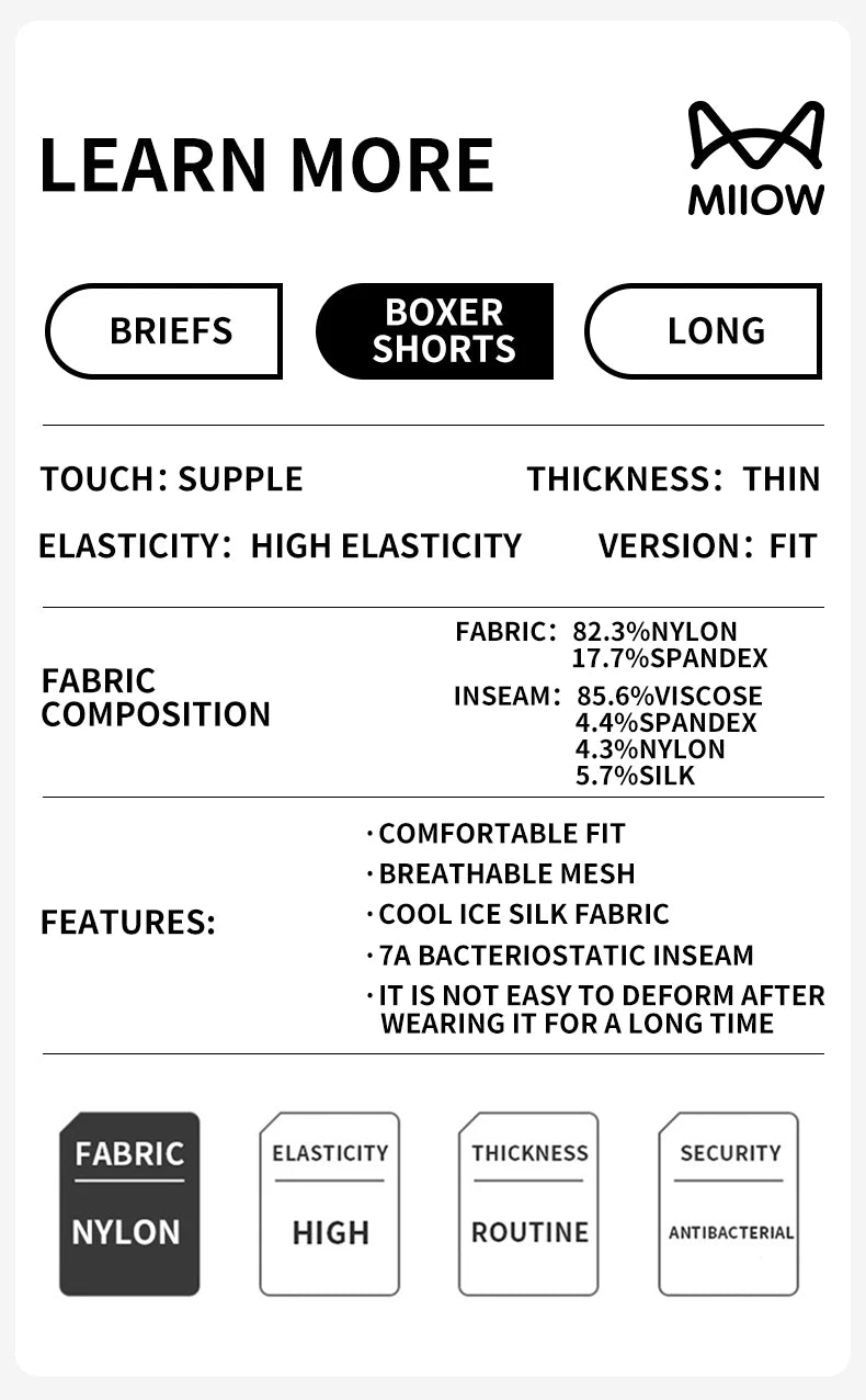 MiiOW 3Pcs Ice Silk Men Panties Mesh Breathable Mens Underpants 10A Antibacterial Crotch Men's Underwear Boxers Man Boxer Briefs