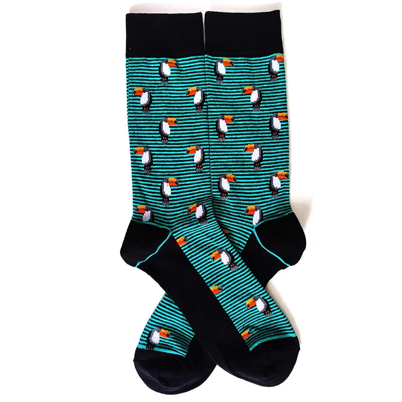58 Style Cartoon Men Socks Fish bird parrot shark Theme Cotton Novelty Funny Hip Hop Trend Street Long Socks