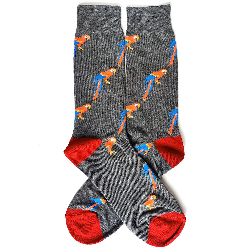 58 Style Cartoon Men Socks Fish bird parrot shark Theme Cotton Novelty Funny Hip Hop Trend Street Long Socks