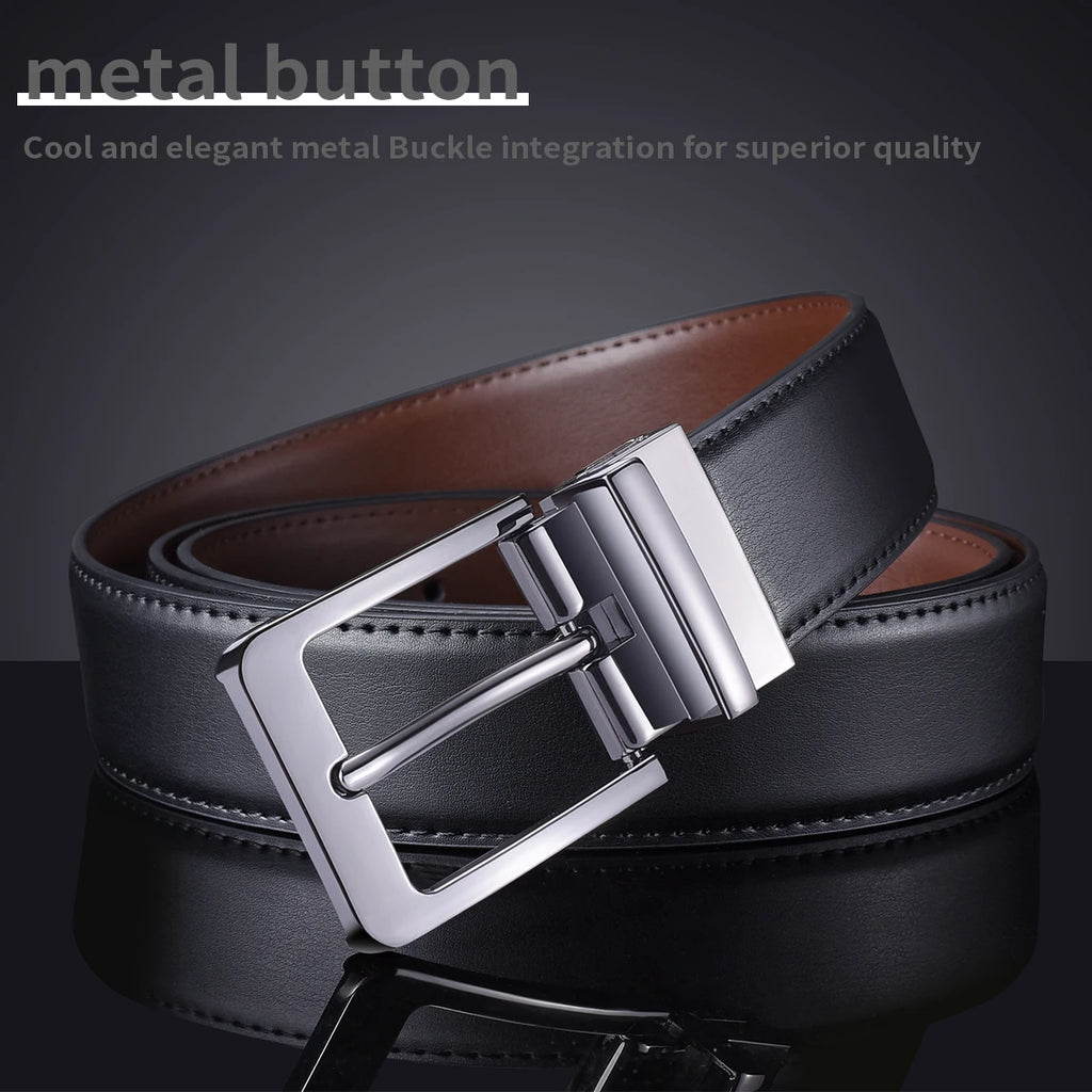 Belt, men's leather needle buckle double-sided cowhide belt, men's young people's business jeans belt, trendy youth