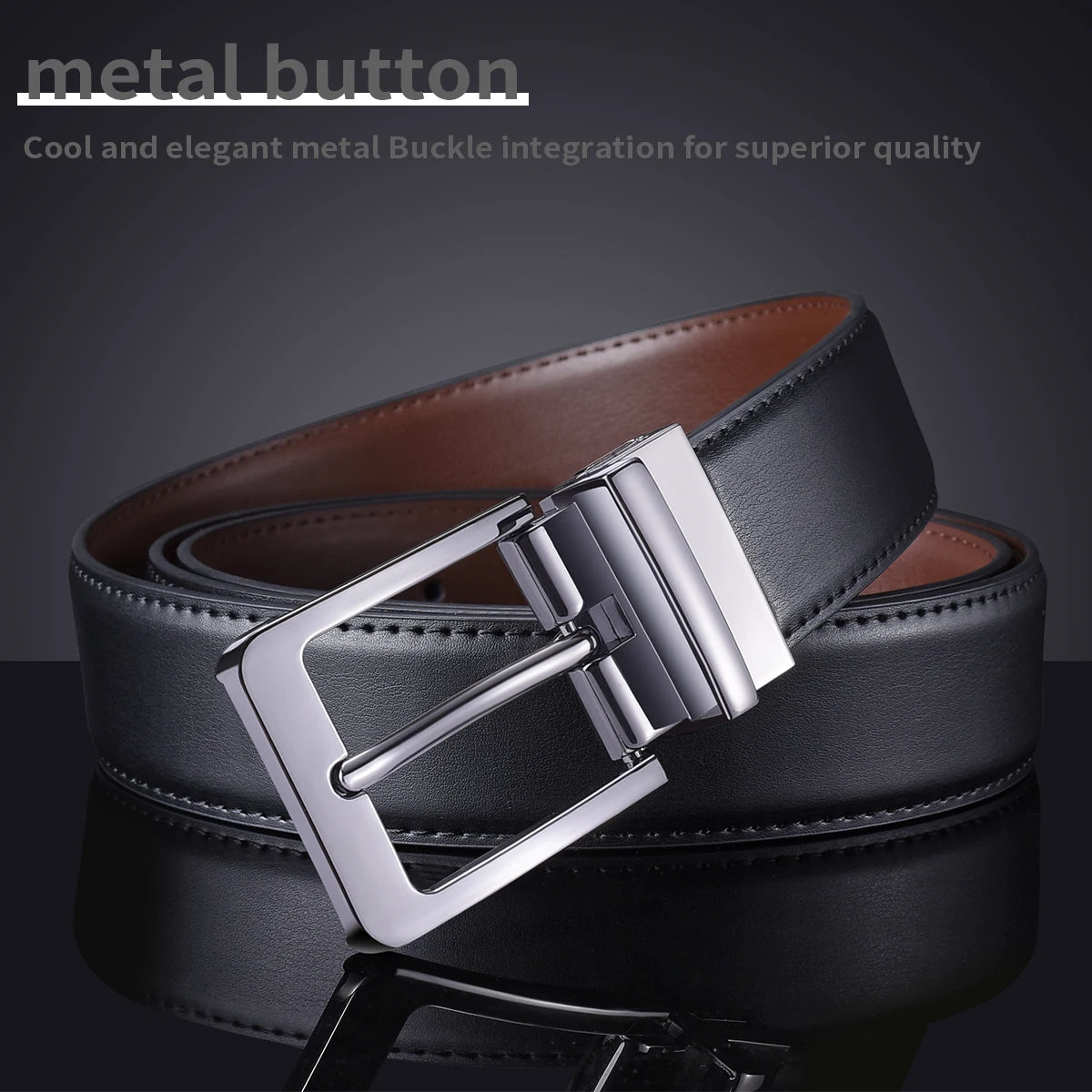 Belt, men's leather needle buckle double-sided cowhide belt, men's young people's business jeans belt, trendy youth