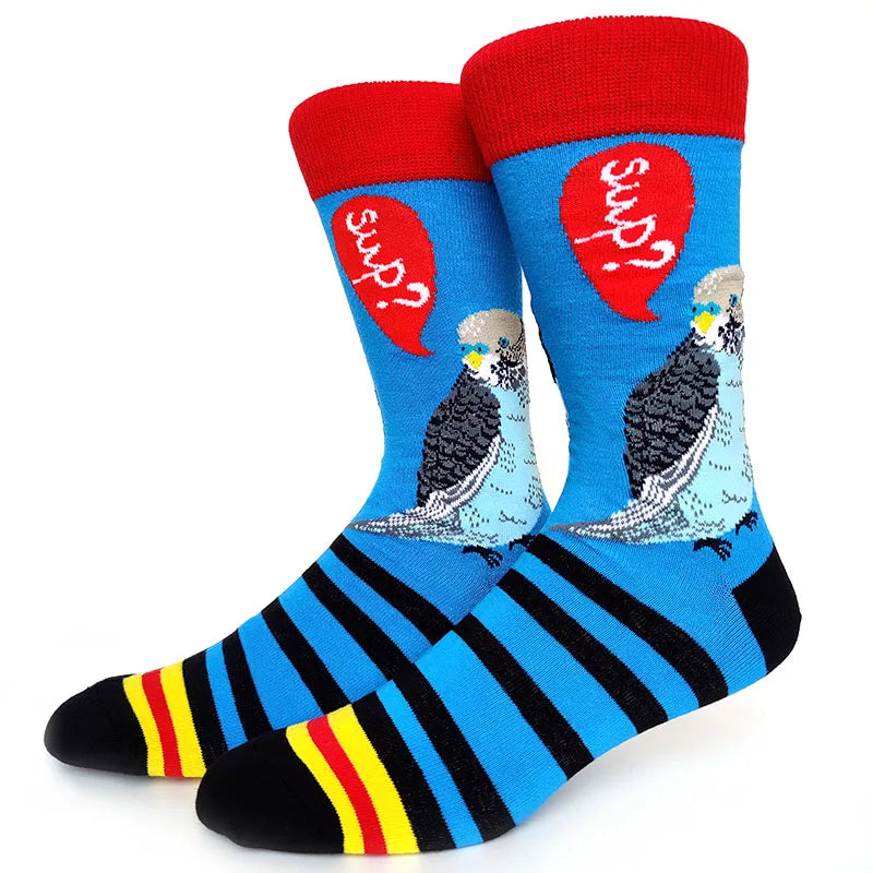 58 Style Cartoon Men Socks Fish bird parrot shark Theme Cotton Novelty Funny Hip Hop Trend Street Long Socks