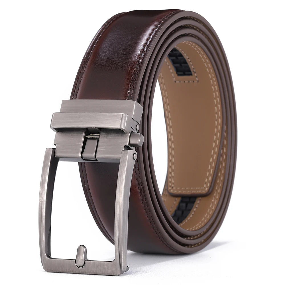 Click Belts for Men Luxury Brand Designer Fashion Automatic Buckle Genuine Leather Men's Belt Male Jeans Waist Strap Blue 3.5 cm