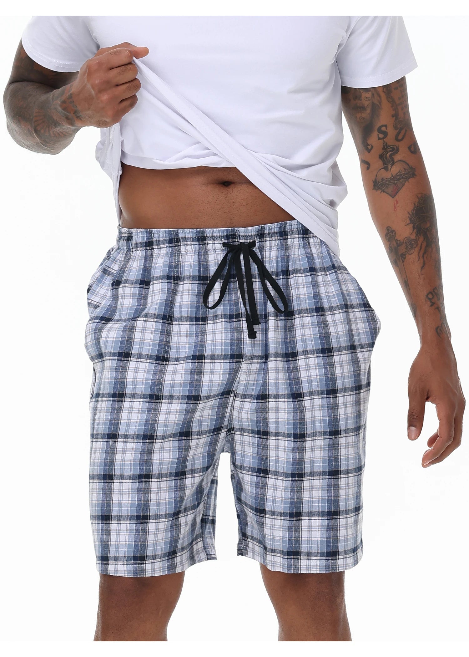3Pcs Men's 100% Cotton Underwear Boxers Shorts Suit, Plaid Pajama Sleeping Bottoms Pants Suit, Elastic Waist Shorts Homewear