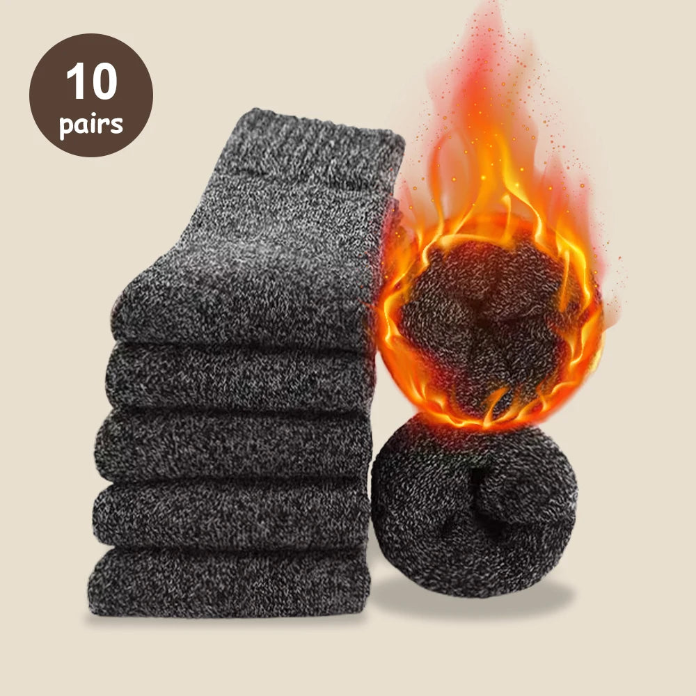 5/10 Pairs Men Retro Solid Color Casual Wool Socks Winter Warm Mid Length Sock Ultra Thick Men Antifreeze Cashmere Socks