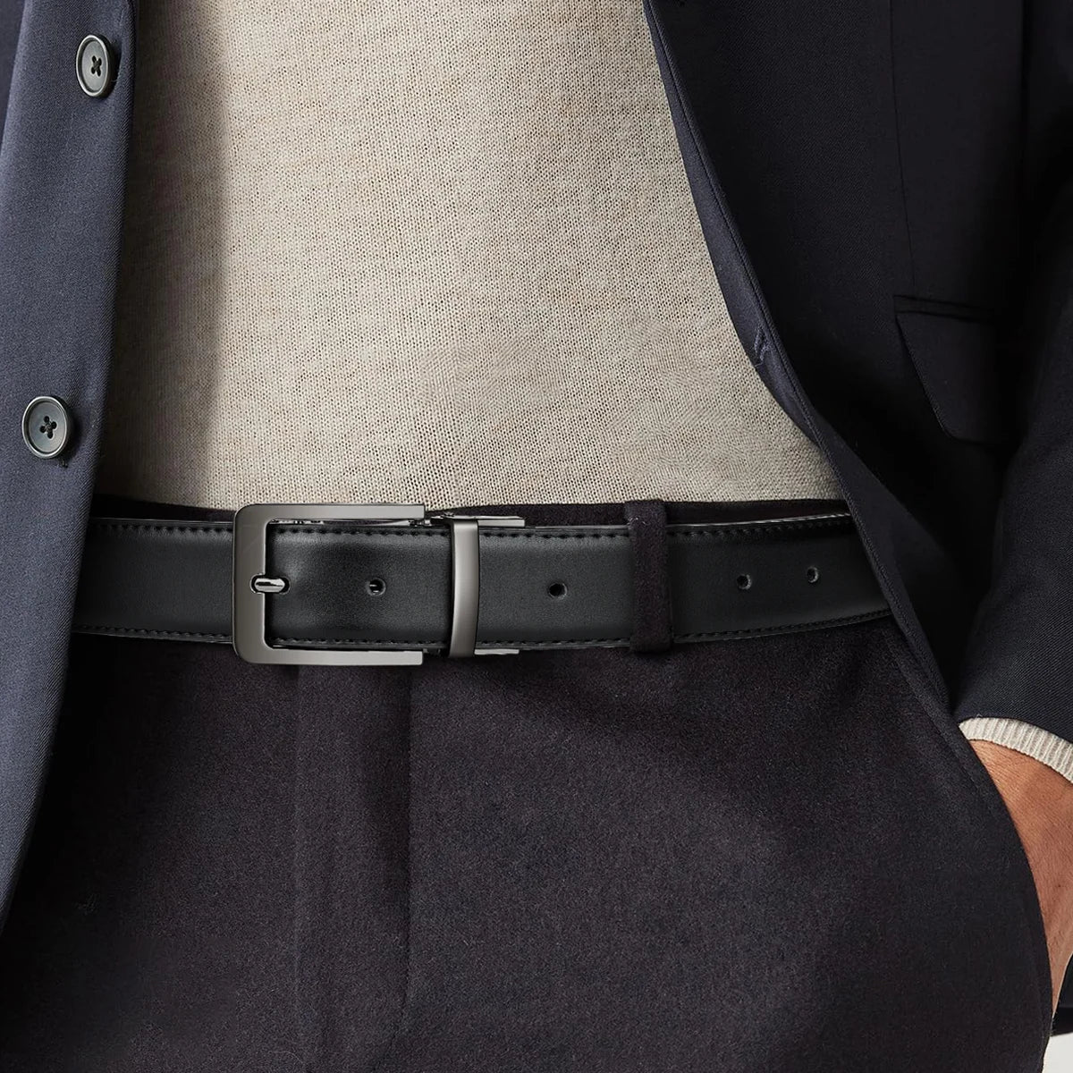 Belt, men's leather needle buckle double-sided cowhide belt, men's young people's business jeans belt, trendy youth