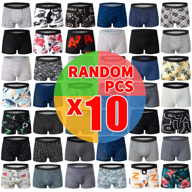 4/10 Pack Europe Plus Size Men's Fashion Printed Underwear Joker Boyshort Comfortable Elastic Waist Shorts Parent-child Pants
