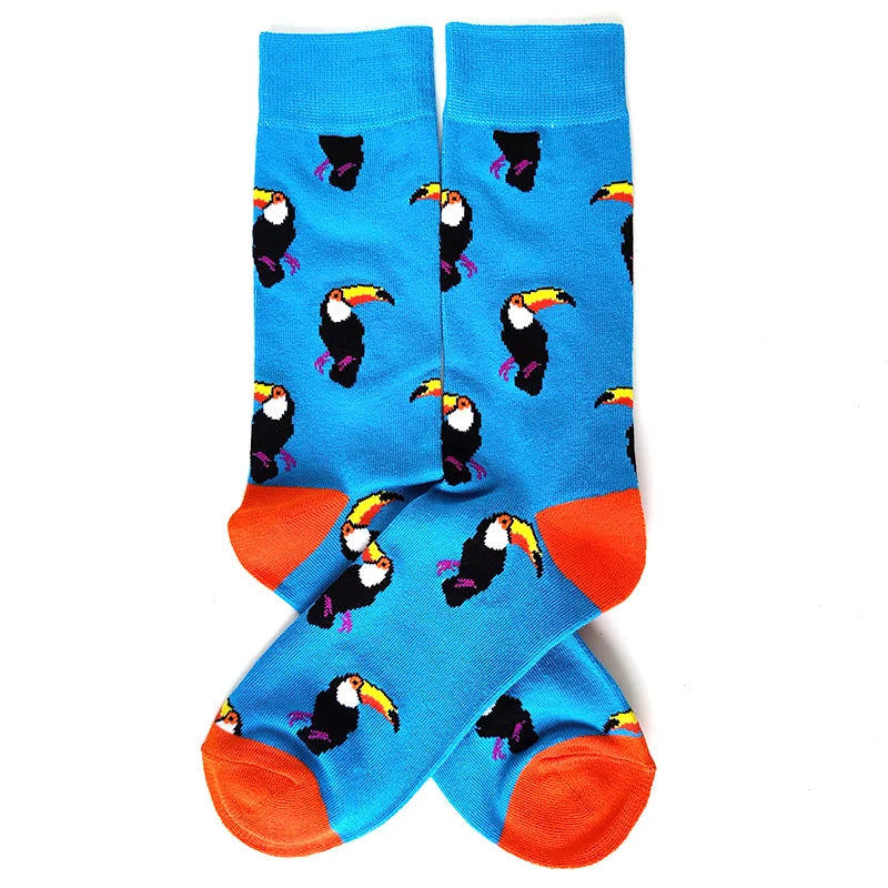 58 Style Cartoon Men Socks Fish bird parrot shark Theme Cotton Novelty Funny Hip Hop Trend Street Long Socks