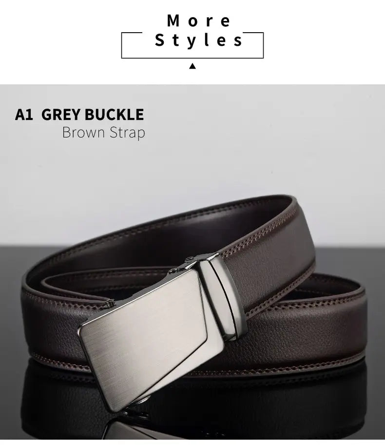 Men Leather Belt Metal Automatic Buckle Brand High Quality Luxury Belts for Men Famous Work Business Black PU Strap