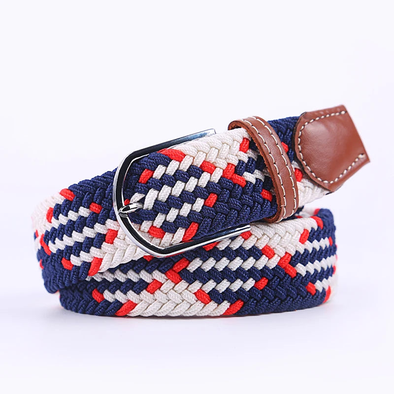 Blue Black Female Casual Knitted Pin Buckle Men Belt Woven Canvas Elastic Expandable Braided Stretch Belts Women Jeans 60colors