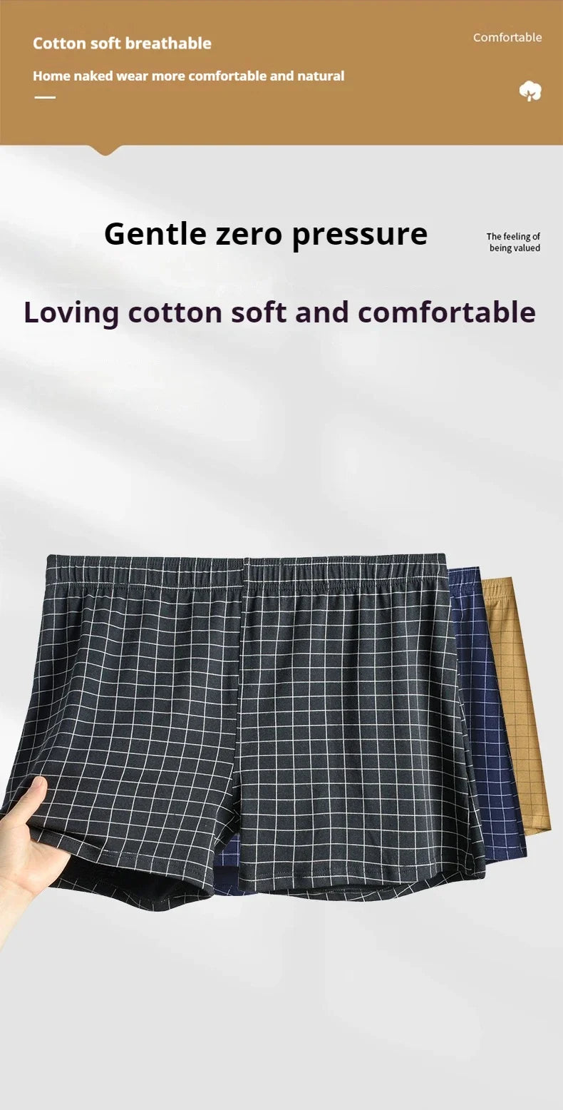 4Pcs Mens Underwear Boxers Shorts Casual Cotton Sleep Underpants Homewear Men Panties Striped Plaid Loose Comfortable Underwear