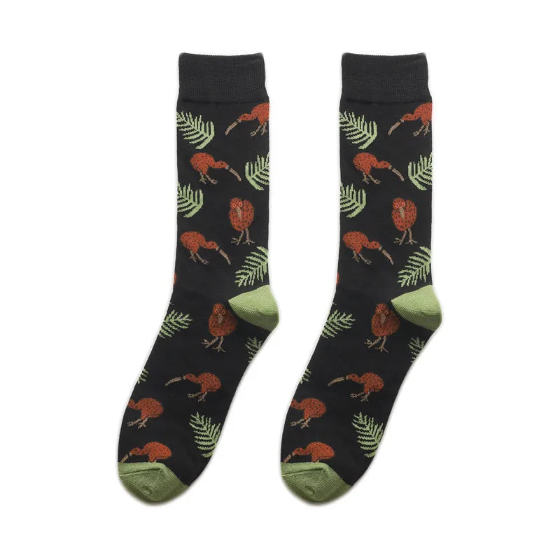 58 Style Cartoon Men Socks Fish bird parrot shark Theme Cotton Novelty Funny Hip Hop Trend Street Long Socks