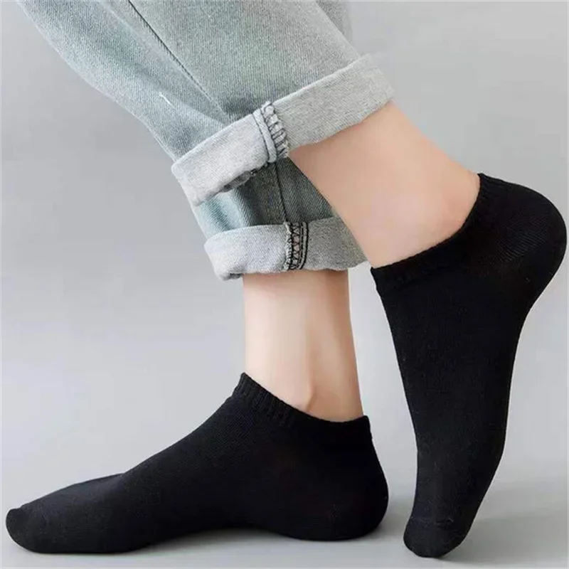 1/10/20/40 Pairs Black Men Boat Socks Business Sport Socks Sweat Absorption Mature Solid Color Soft Non Pilling Ankle Socks