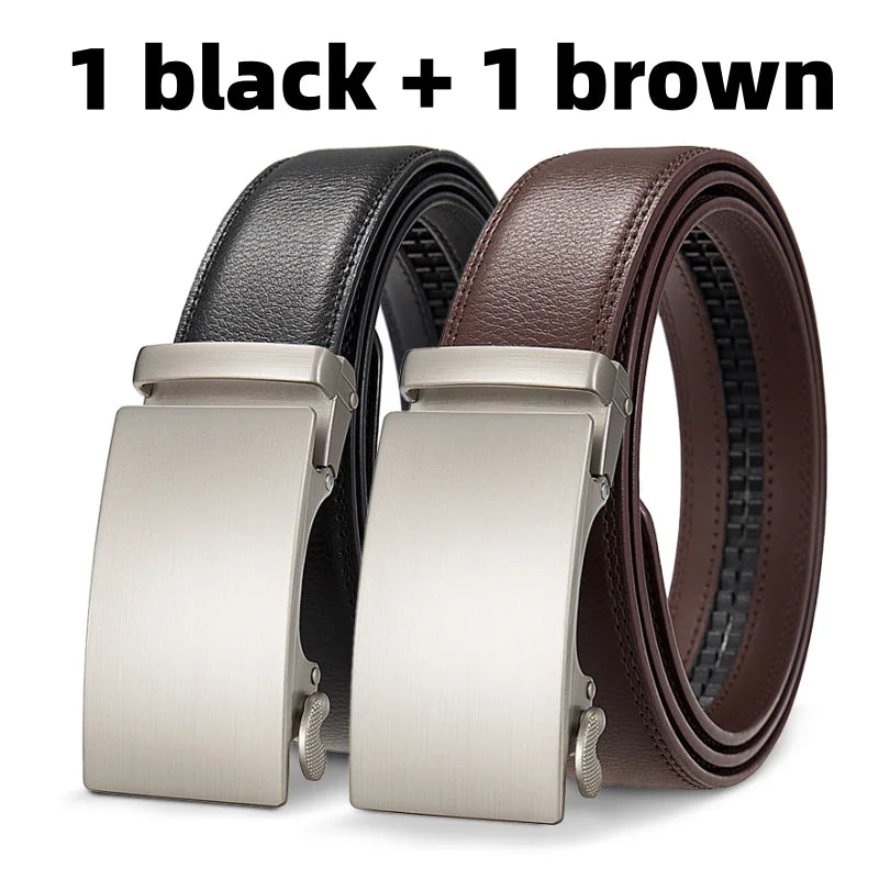 High Quality Genuine Leather Casual Belt Men, Adjustable Automatic Buckle Belts, Black/Brown Cuttable Ratchet Belt for men