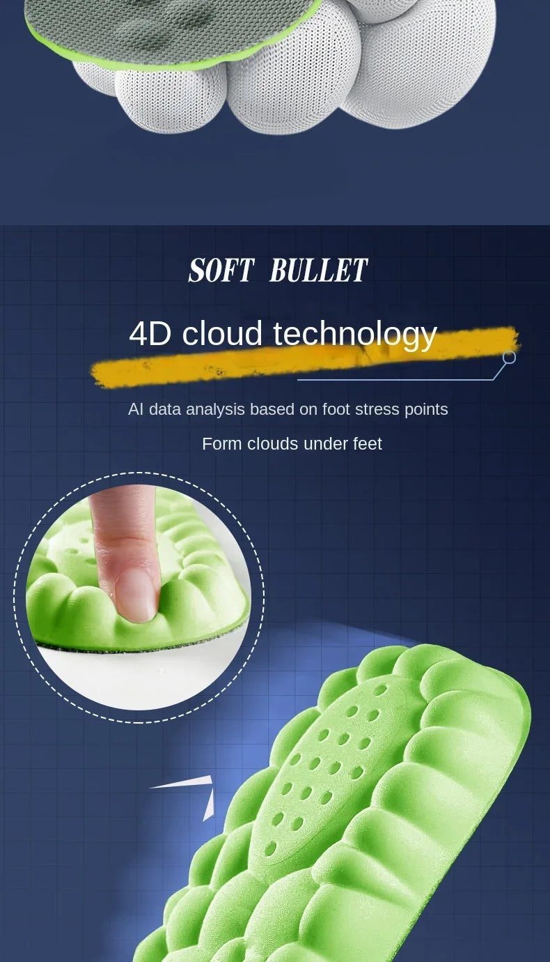 4D Massage Shoes Insoles Super Soft Latex Sports Insole for Feet Running Basket Shoe Sole Arch Support Orthopedic Inserts Unisex