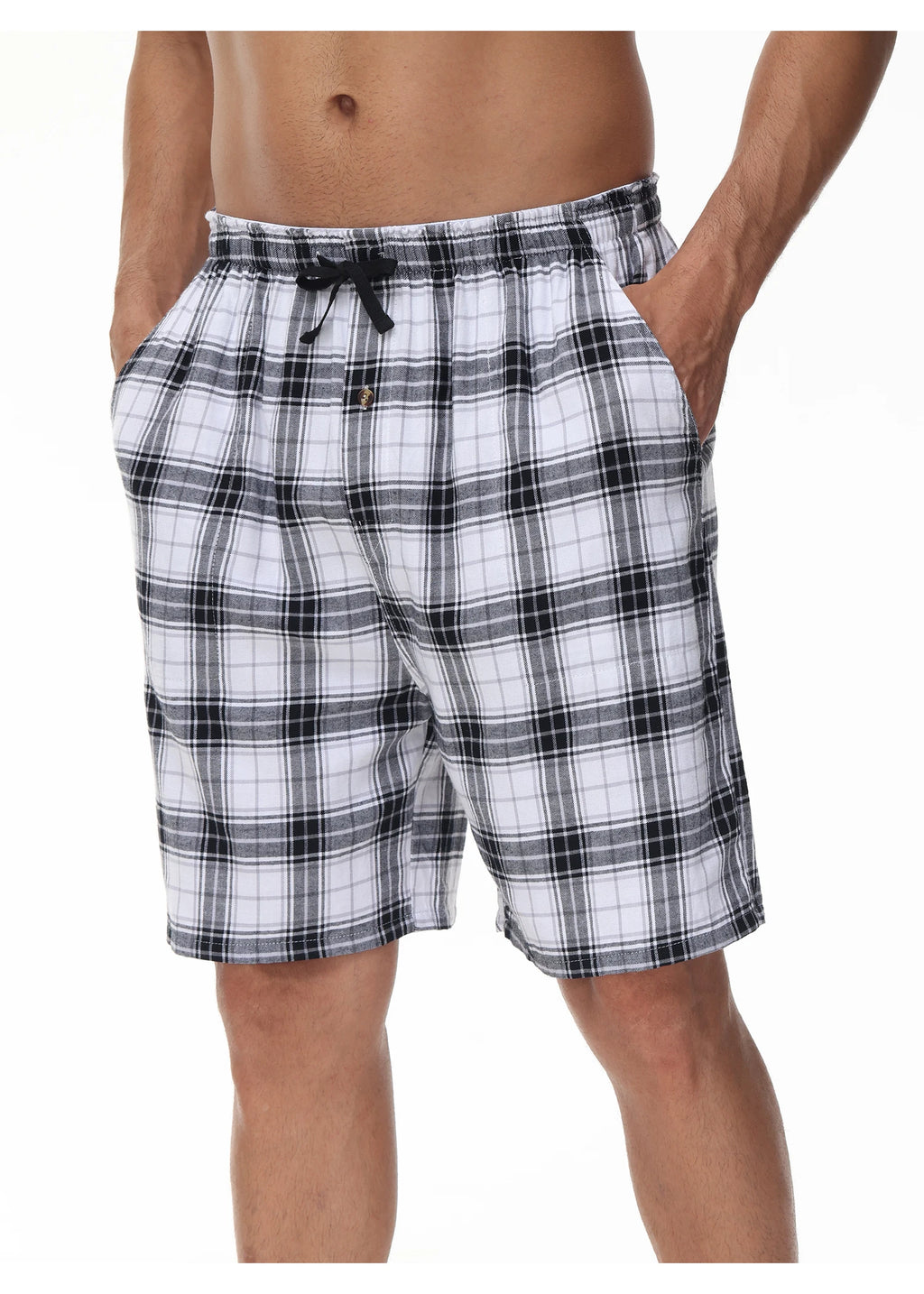 3Pcs Men's 100% Cotton Underwear Boxers Shorts Suit, Plaid Pajama Sleeping Bottoms Pants Suit, Elastic Waist Shorts Homewear