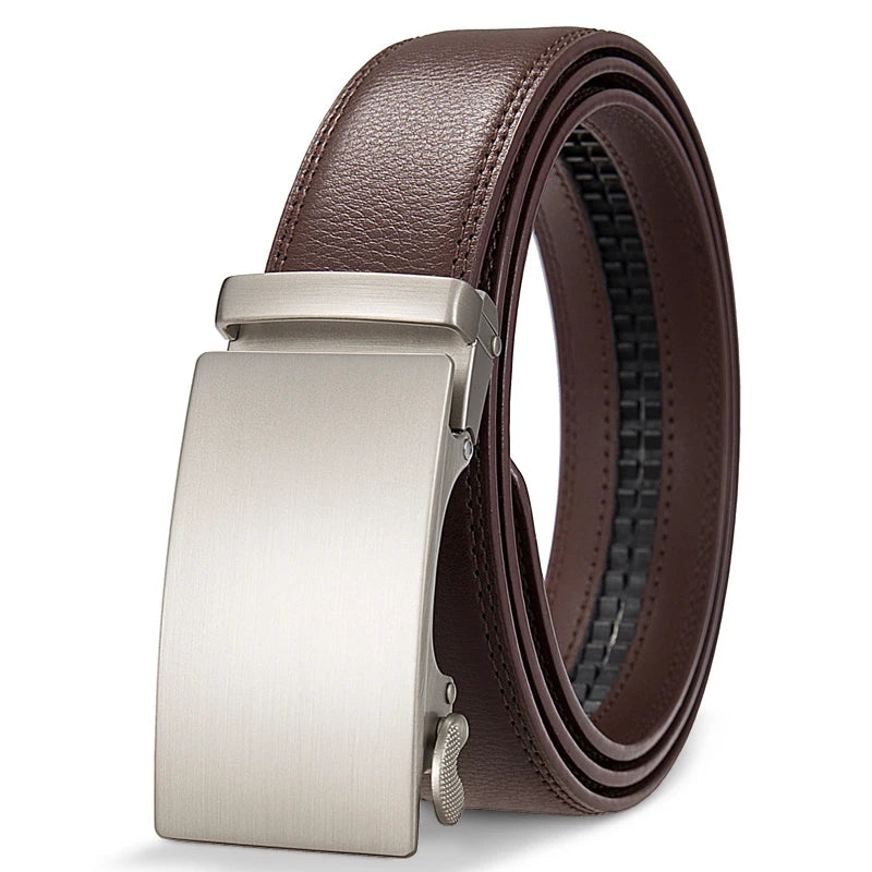 High Quality Genuine Leather Casual Belt Men, Adjustable Automatic Buckle Belts, Black/Brown Cuttable Ratchet Belt for men