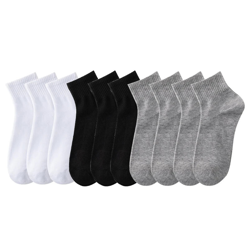 10 Pairs/Lot Men's Breathable Socks Solid Color Black White Business Casual Simple Versatile Sports Mesh Short Socks