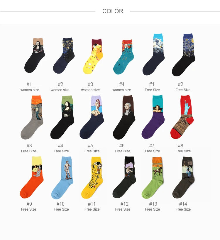 1 Pair Autumn Winter Retro Men Socks Couple Socks New Art Van Gogh Mural World Famous Oil Painting Series Funny Socks