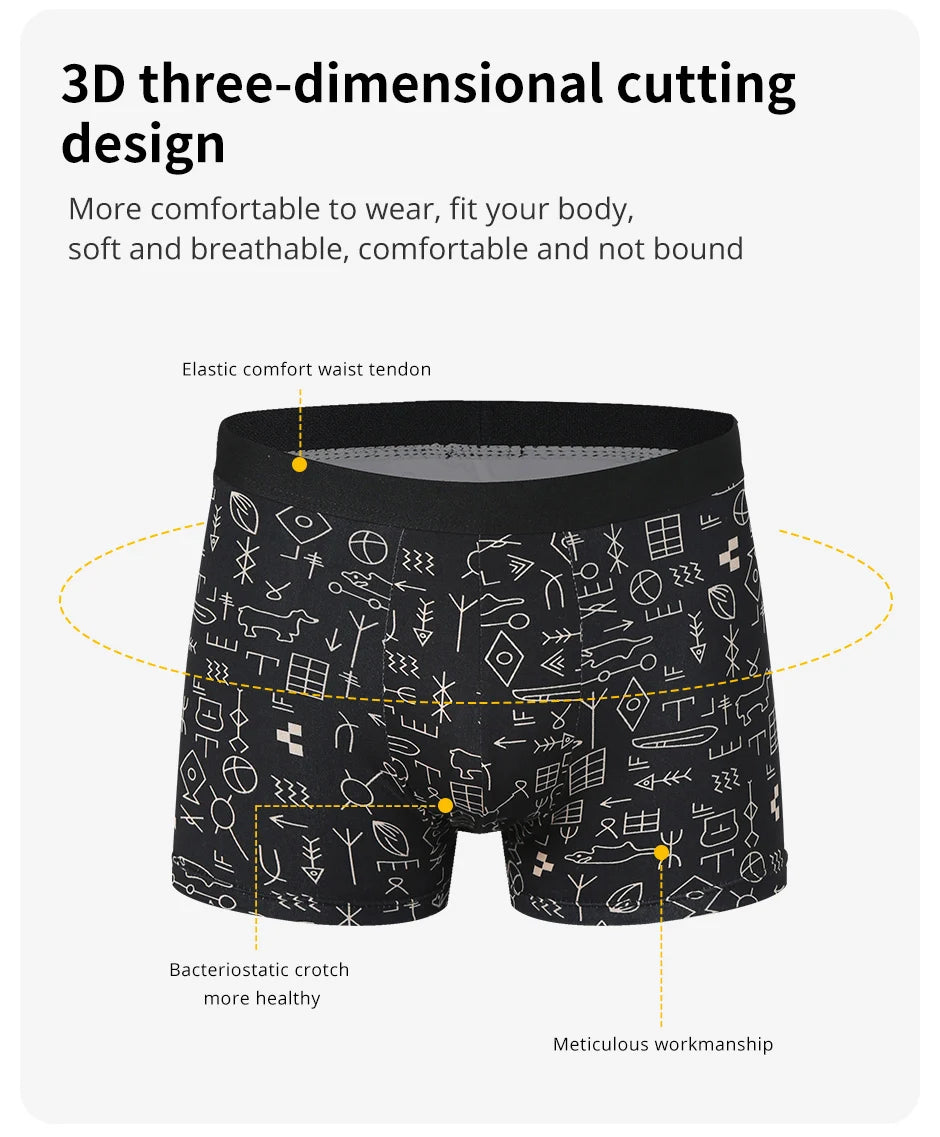 4/10 Pack Europe Plus Size Men's Fashion Printed Underwear Joker Boyshort Comfortable Elastic Waist Shorts Parent-child Pants