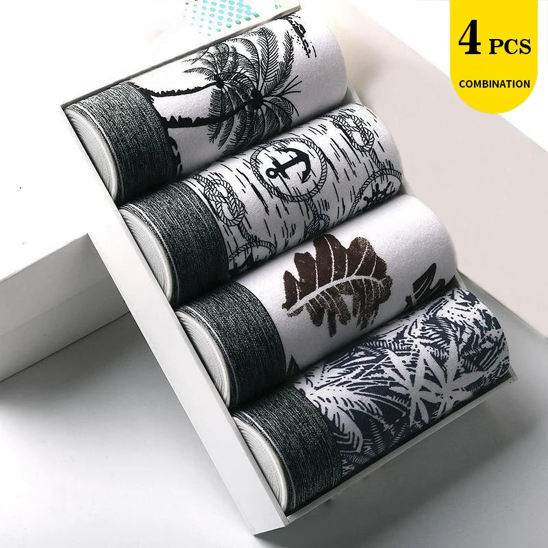4pcs Men's Panties Sexy Shorts Cotton Underwear Male Breathable Boxers Solid Boxershorts Brand Underpants