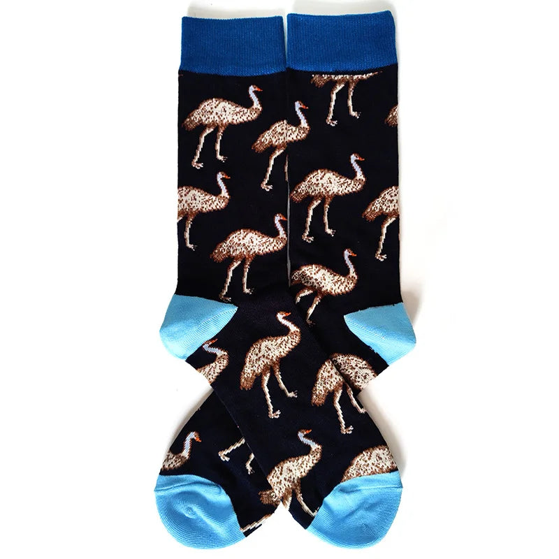 58 Style Cartoon Men Socks Fish bird parrot shark Theme Cotton Novelty Funny Hip Hop Trend Street Long Socks